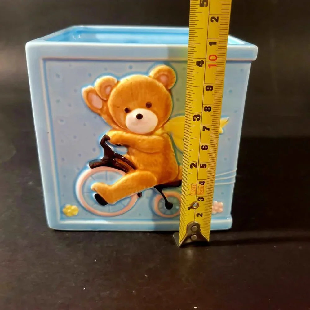 Vintage FTD 1987 Blue Ceramic Baby Nursery Planter